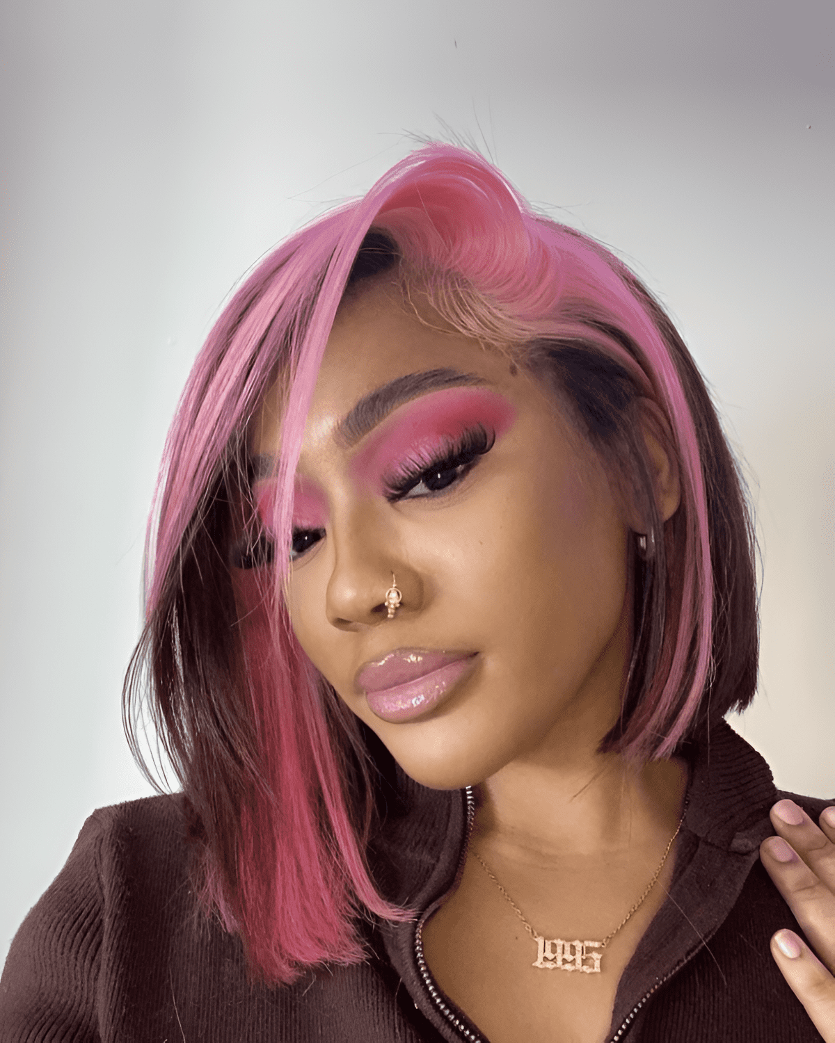 bright pink asymmetrical bob