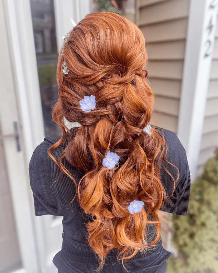 Red Mermaid Braids with Floral Decorations