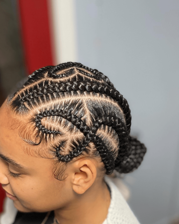 Curved Cornrows with Playful Ponytails