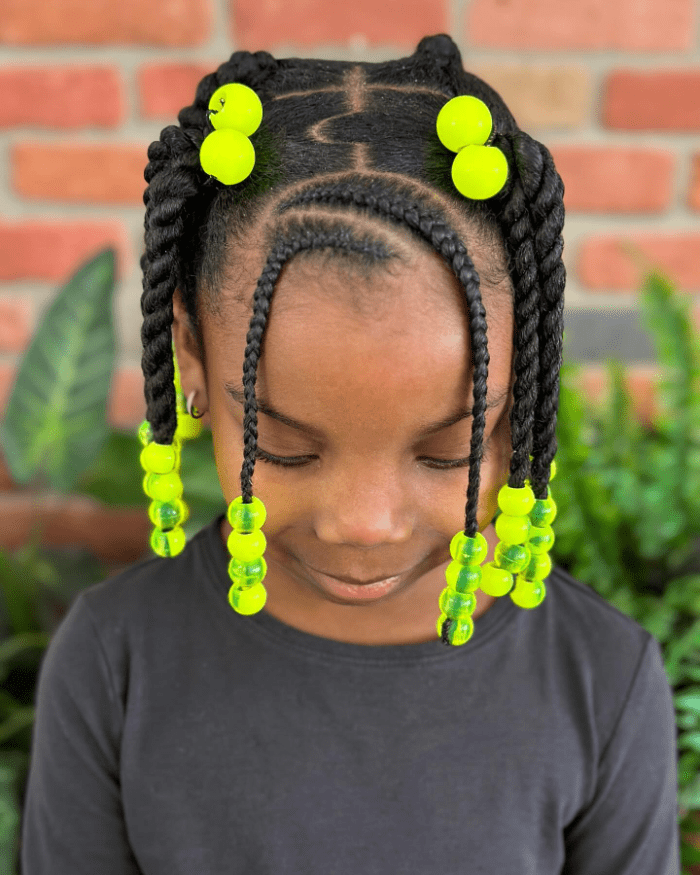 Playful Braids with Green Beads