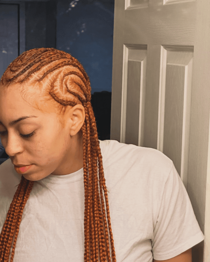 Swirling Cornrows with Caramel Highlights
