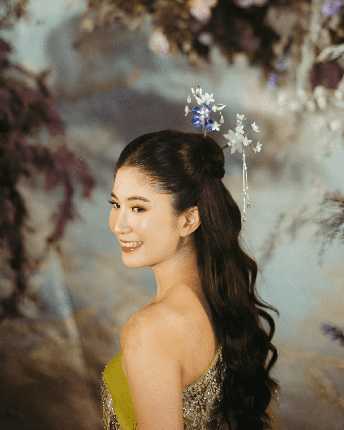 ethereal blossoms ponytail with hairpin