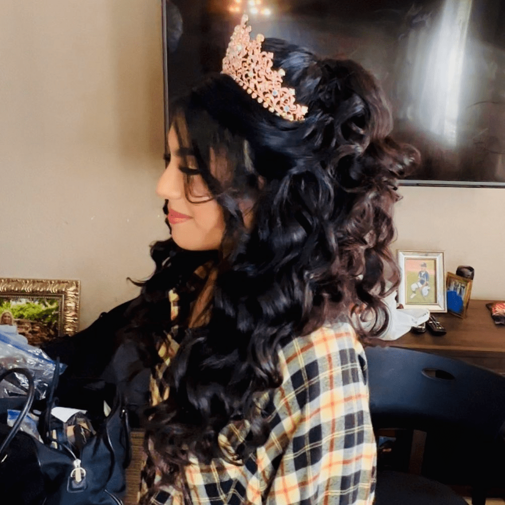 Regal Curls Crowned in Sparkle